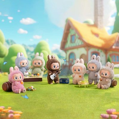 PopMARTS Autentiques monstres Labubu Excitant Macaron Boîte aveugle Figure Plush Doll Jouets mignons Boîtes mystérieuses